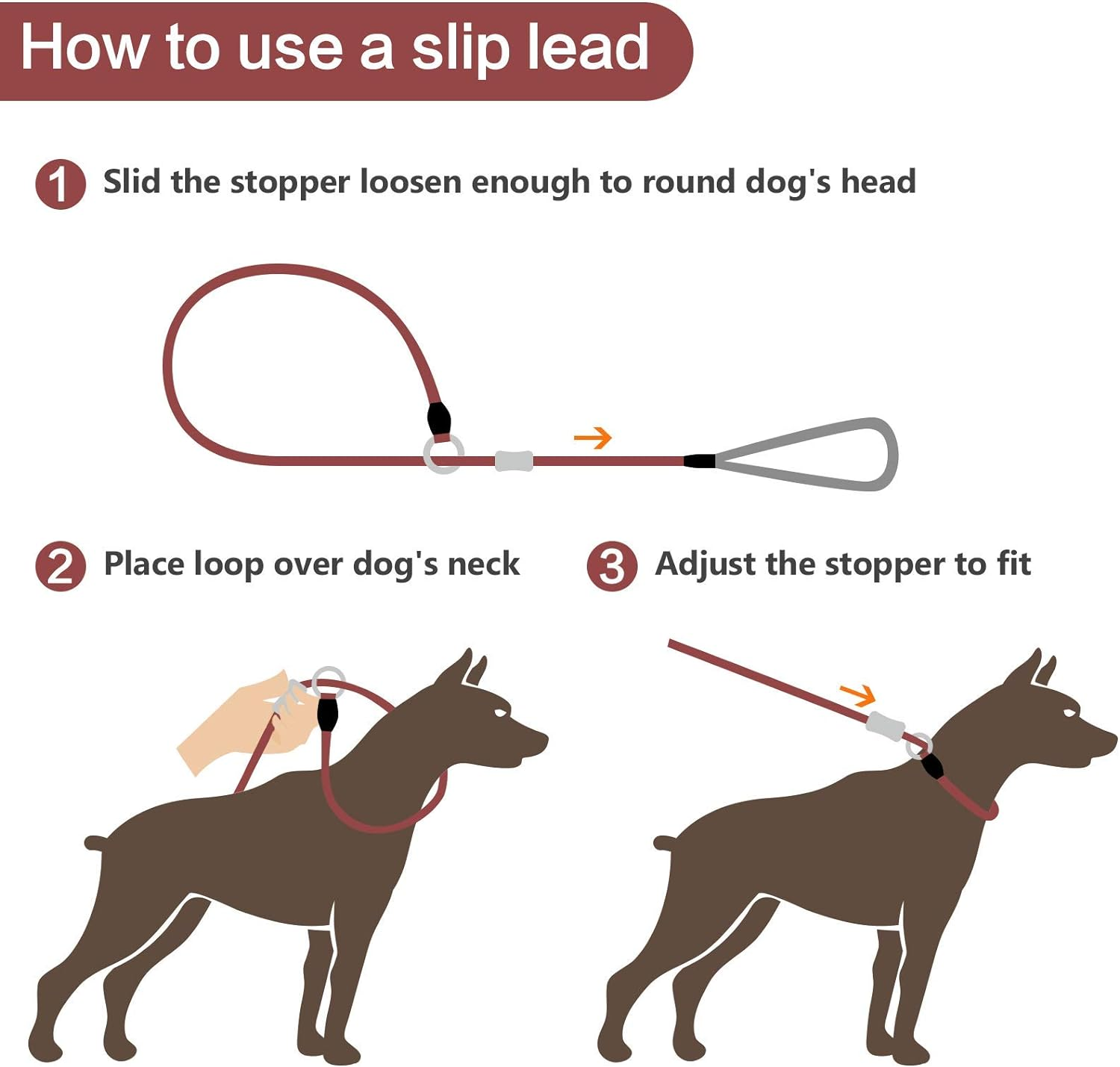 Strong Slip Rope Dog Training Leash (6Ft) - Heavy Duty Durable Braided Nylon Lead with Rubber Stopper & Padded Handle - No Pull Walking for Medium Large Dogs (Blue, 1/2" X 6Ft) image number 5