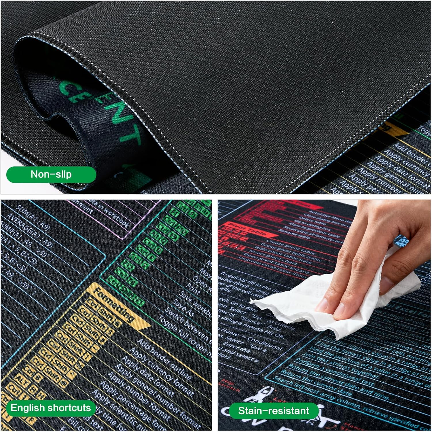 Excel Shortcut Mouse Pad - Extended Large Non-Slip Cheat Sheet Gaming Mousepad, 31.5''X11.81'' Desktop Mat for Office,Essential Computer Accessories & Office Desk Accessories for Workstations image number 6