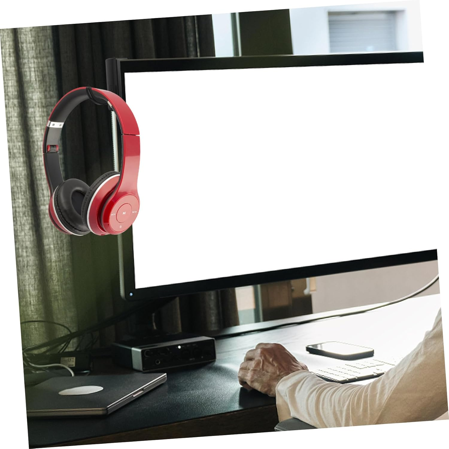 HOMSFOU 5Pcs Headphone Hook Headset for Computer Heavy Duty Brackets Monitors Computer Holder Headphone Rack Monitor Wall Mount Headphone Monitor Stand Headset Hook Ear Phone Plastic Black