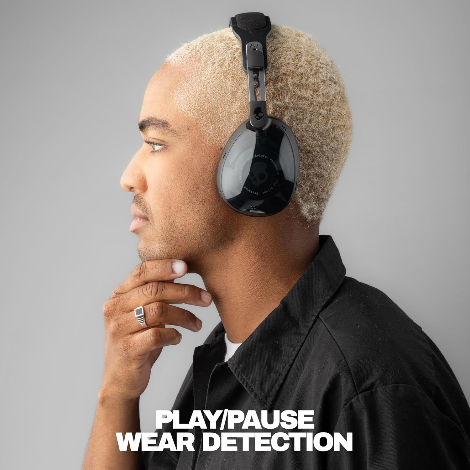 Skullcandy Aviator 900 ANC Wireless Over-Ear Bluetooth Headphones, THX Spatial Audio with Head Tracking, Adaptive Noise Cancelling, up to 60 Hours Battery, Microphone for Iphone Android - True Black image number 6