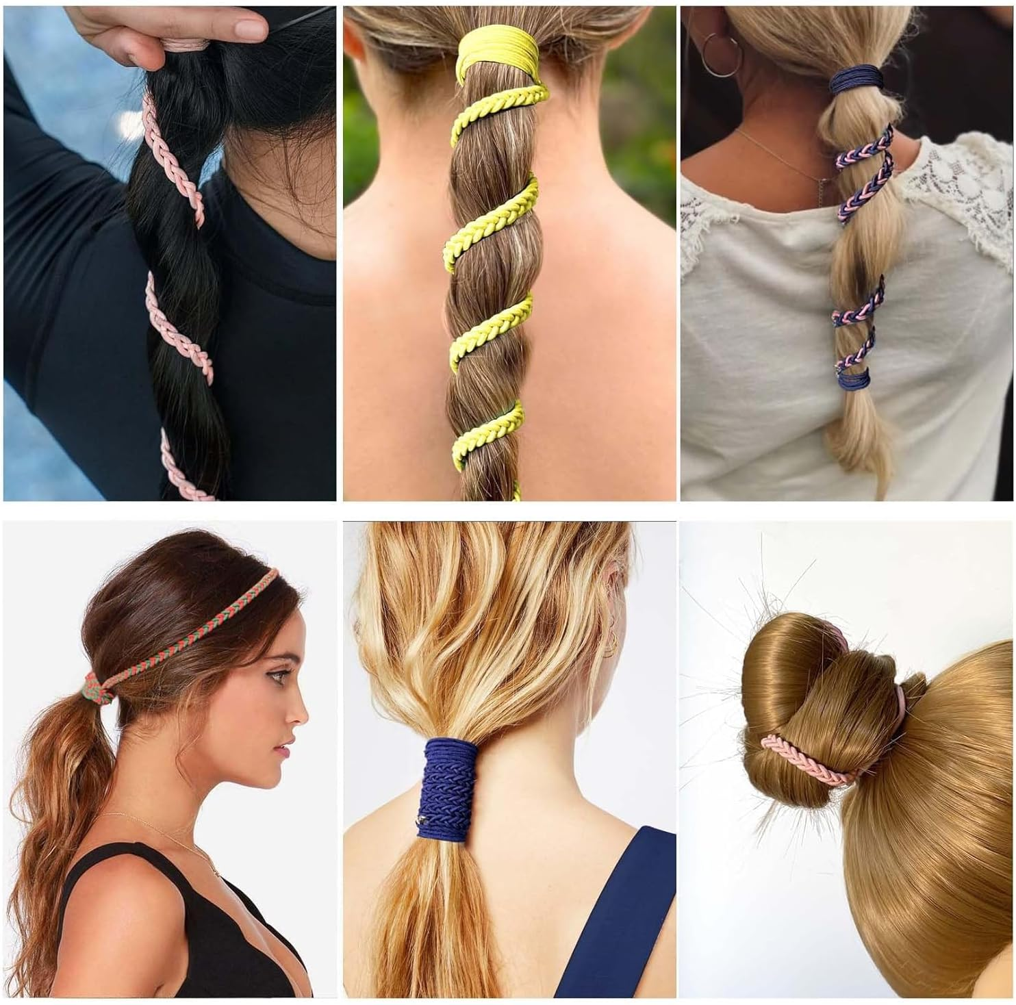 Rip Tie Spiral Hair Ties, 3 Pack Rip Tie Tangle Free Elastic Hair Tties, Elastic Braided Spiral Ties Ponytail Holder,Spirals Head Ties Sports Ponytail Holders,No Damage Rip Ties for Gym image number 4