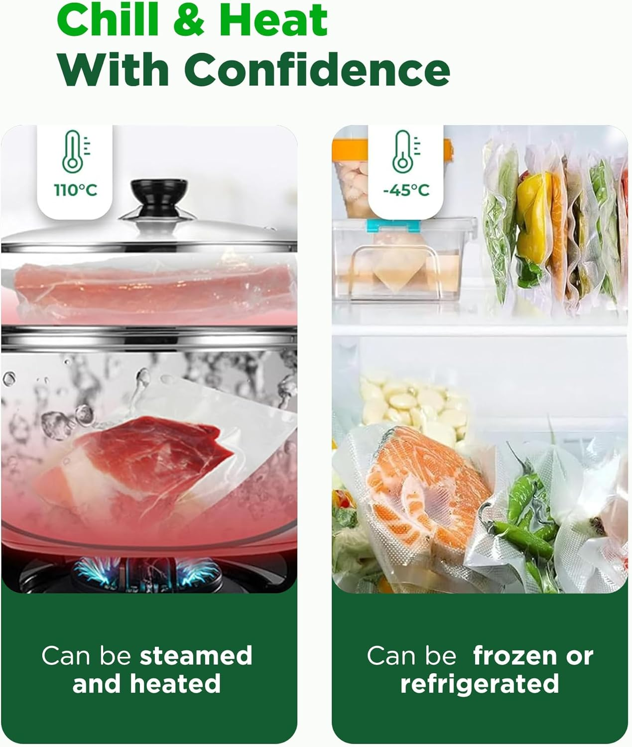 Amxus Vacuum Sealer Bags, 6Rolls 28CM*6M Vacuum Seal Bags for Food Saver, Seal a Meal, Weston, Commercial Grade, BPA Free, Heavy Duty, Great for Portion Control & Food Storage image number 1