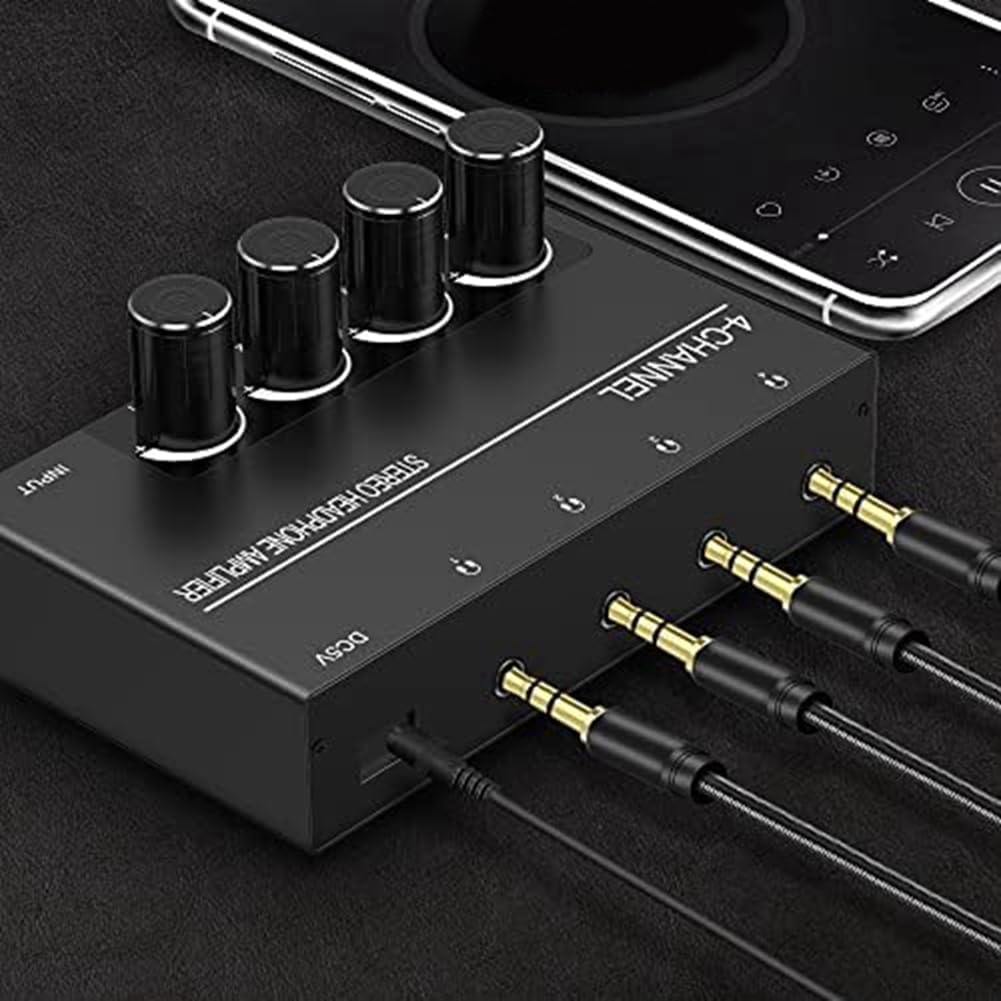 4 Channel Stereo Audio Amp Audio Amplifier Headphone Splitter with 4 3.5MM Headphone Output and 3.5MM Audio Input image number 1