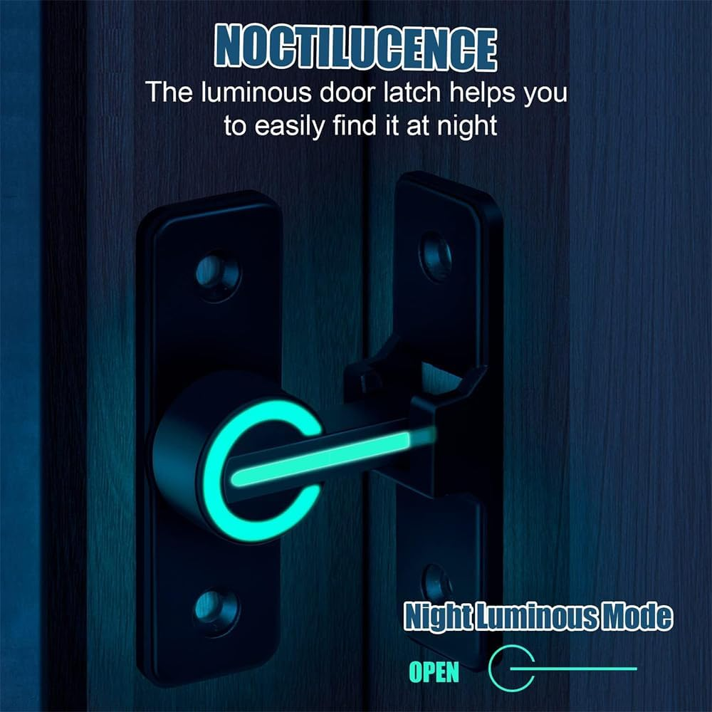 Barn Door Lock Hardware, 90 Degree Gate Latches Flip Latch Safety Door Bolt Latch Lock, Luminous Barn Sliding Door Latch Lock Suitable for Garden, Bathroom, Outdoor, Garage, Window