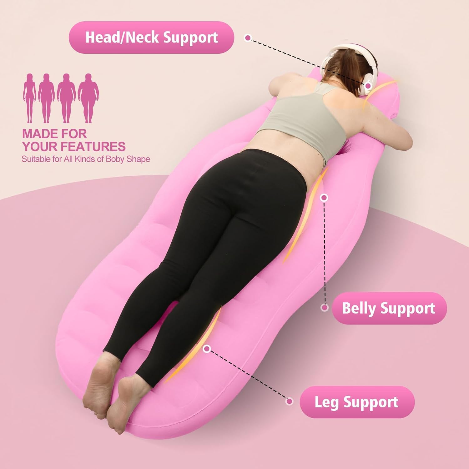 Inflatable Full Body Pregnancy Pillow, Flocking Thickened Mattress, Full Body Maternity Airbed with Belly Hole, Best Prone Sleeping Support for Pregnant Women, Includes Foot-Operated Inflatable Pump image number 3