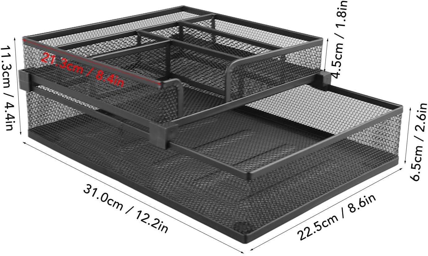 Baxnore Mesh Desk Organiser, Detachable Paper Tray Organizer, 2 Tier Paper Tray, Metal Paper Storage Tray, Multipurpose Paper Tray for Office Classroom image number 1