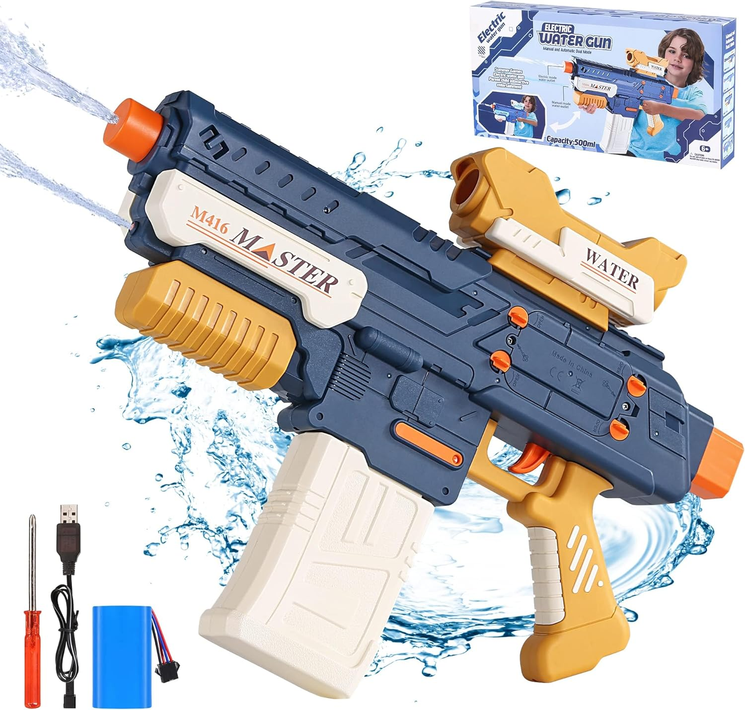 Electric Water Gun, Powerful Water Blasters - Double Shooting Mode Fully Auto Squirt Guns for Adults, Long Range 10Meter, 500Cc Large Capacity, Super Water Soaker Outdoor Pool Toys for Kids Ages 8-12
