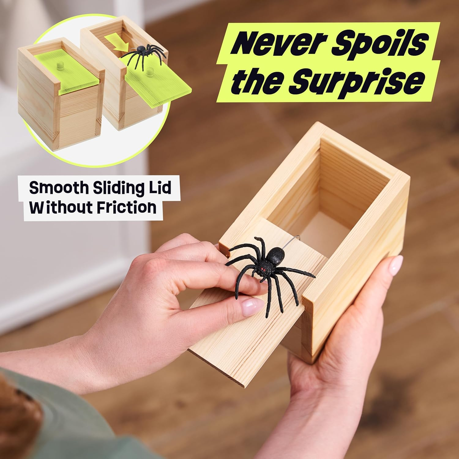 Funfamz the Original Spider Prank Box- Funny Wooden Box Toy Prank, Hilarious Money Gift Box Surprise Toy and Gag Gift Practical Joke image number 5