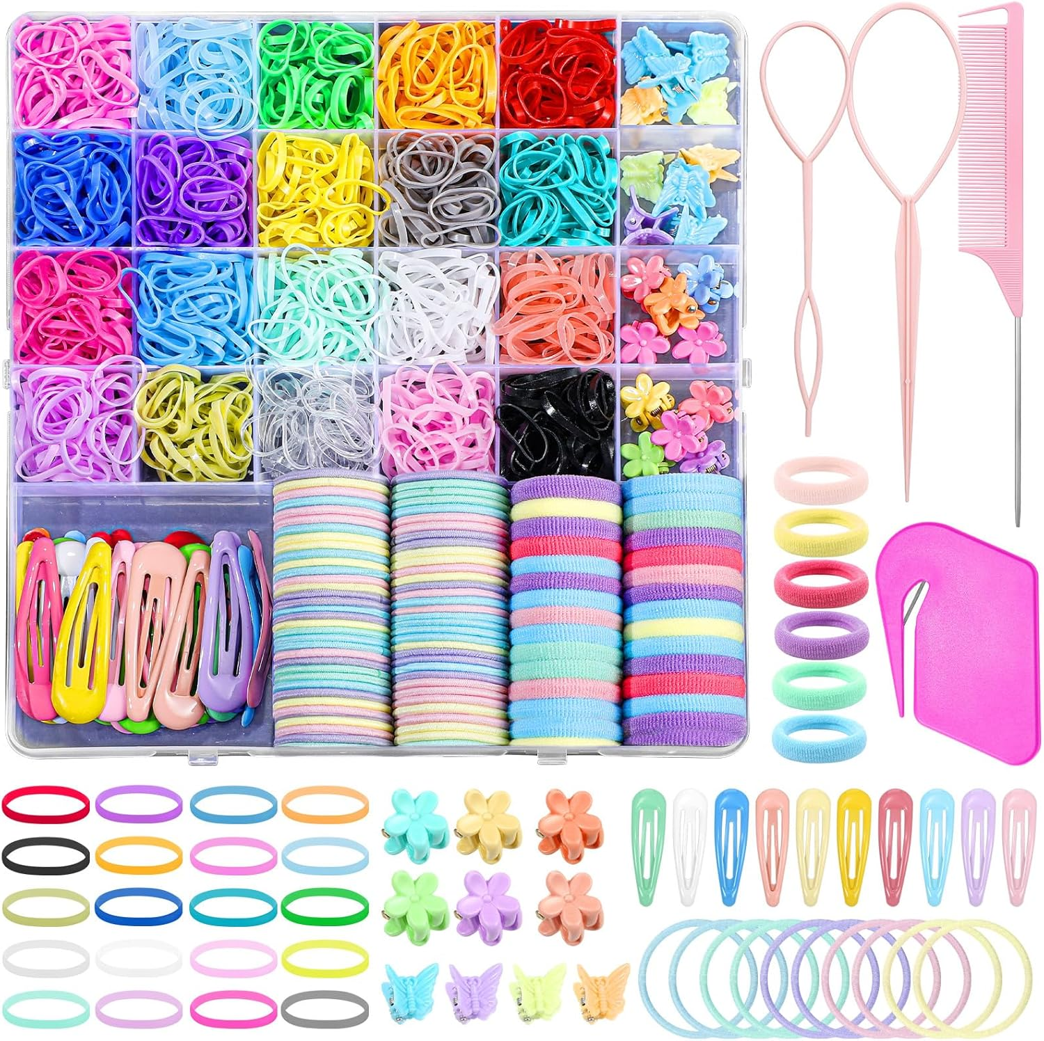 Pack of 1650 Hair Bobbles Small Colours Mini Hair Bobbles Hair Bands Thin Elastic Hair Band with Comb for Girls Women image number 3