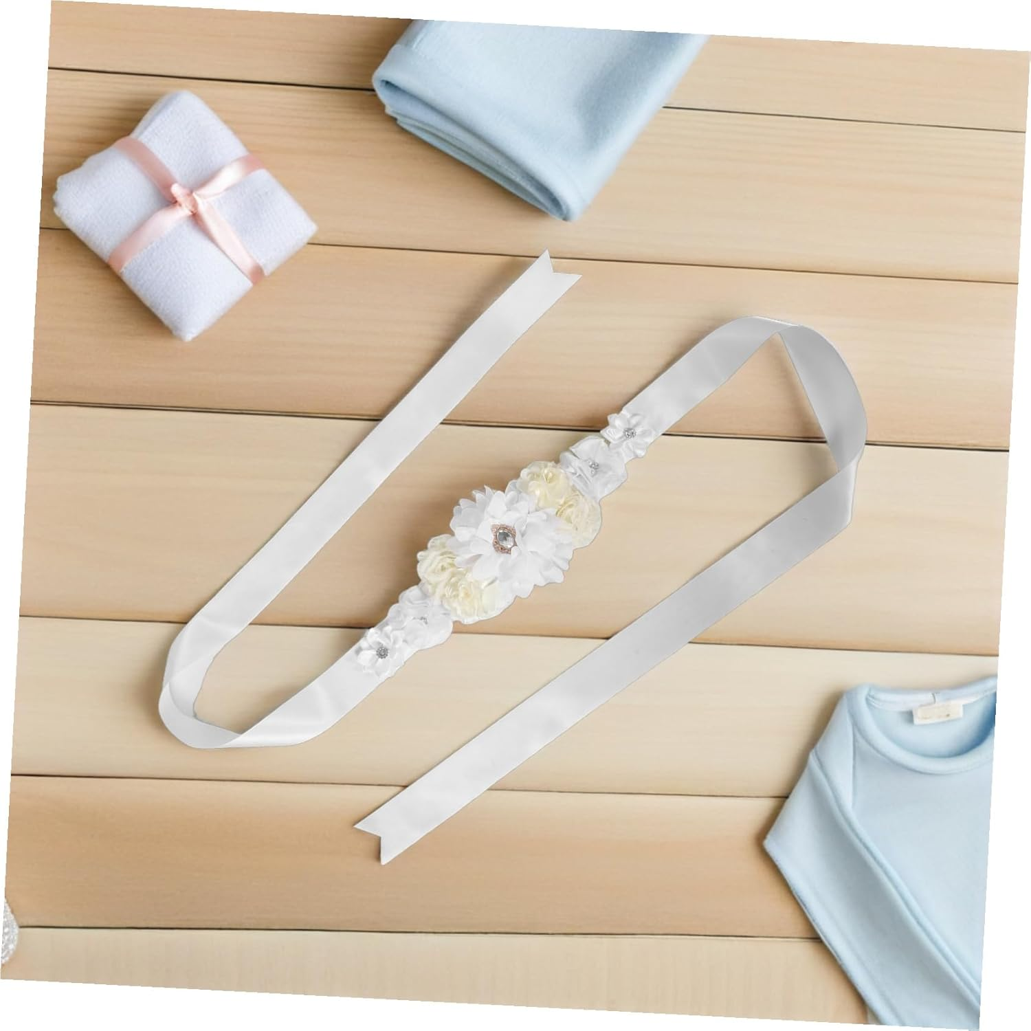 PLAFOPE Floral Maternity Sash Belt with Adjustable Elastic Straps Comfortable Breathable Pregnancy Belly Band for Shower Bridal Waist Flower Belt Support for Mom-To- image number 2