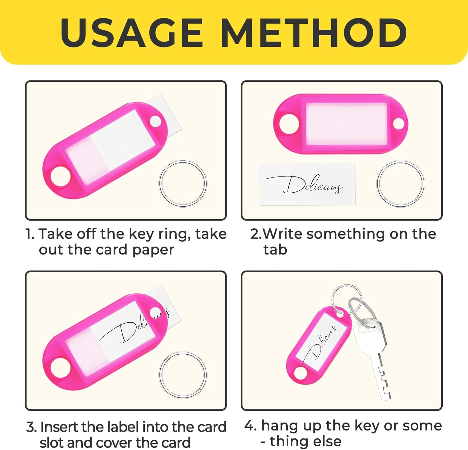 50 Pcs Plastic Key Tags,Split Ring Coloured Labels Key Tags Suitable for Suitcase Backpack Exterior Household Products Classification for Office Workers Parents and Student (50 Pcs)