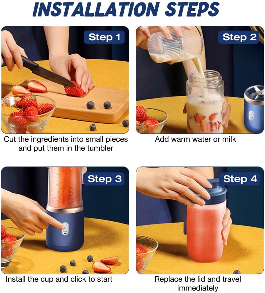 Portable Mixer, TGKYK 400 Ml Portable Blender with Cups, Brushes and 6 Blades, USB Charging Mixer, Smoothie Maker to Go, Stand Mixer, Small for Preparing Milkshakes, Juices, Smoothies image number 1