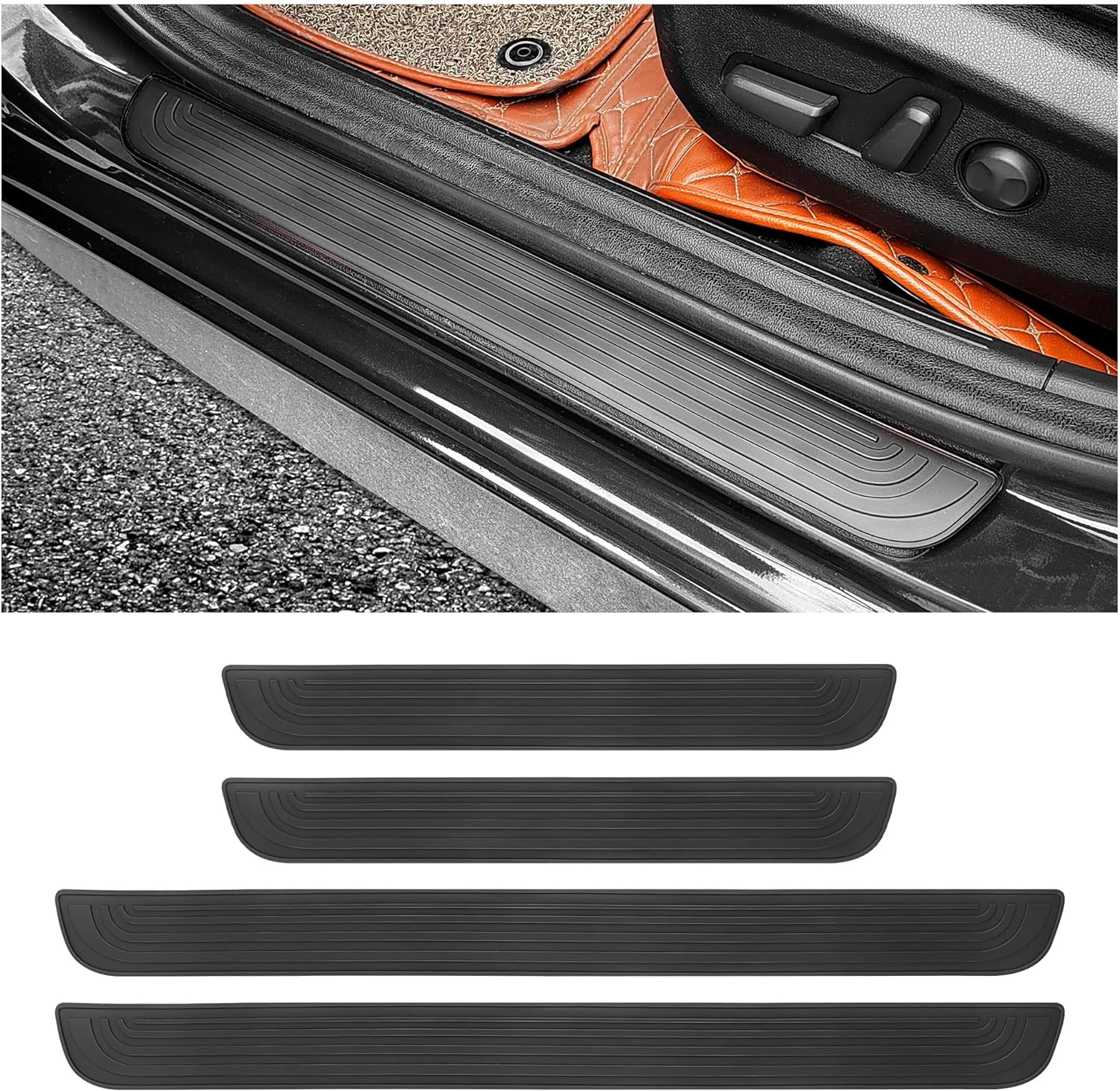 4PCS Car Door Sill Protector,Anti-Scratch Rubber Car Door Protector Edge Guards for Door Steps,Universal Waterproof Door Threshold Strips Exterior Accessories for Car Truck SUV (Black, Width 1.57")
