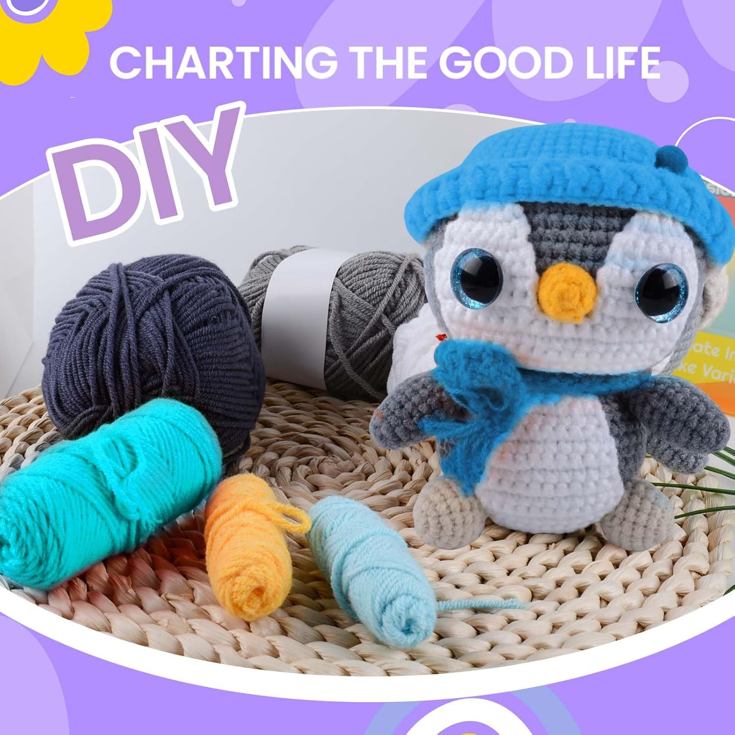 Crochet Complete Crochet Kits for Beginners, Penguin Crochet Kit, Include Video Tutorial, Crochet Kit, Beginners for Adults（Blue） image number 2