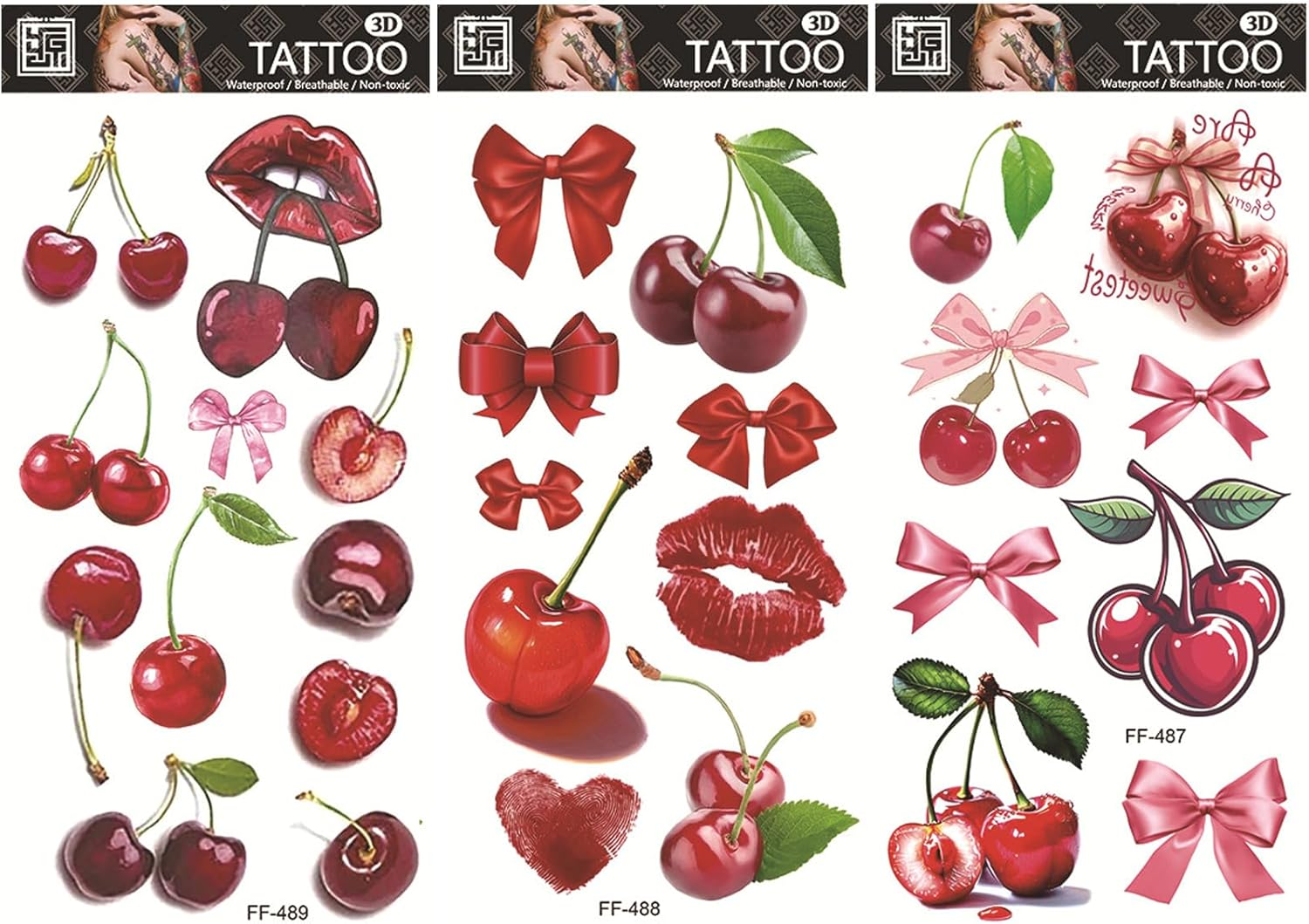 Buziba 12 Sheets Cherry Temporary Tattoos Stickers Funny Cherry Birthday Decorations Cute Red Cherries Fake Tattoo Gifts for Women Men Fruit Themed Party Favors Supplies image number 5