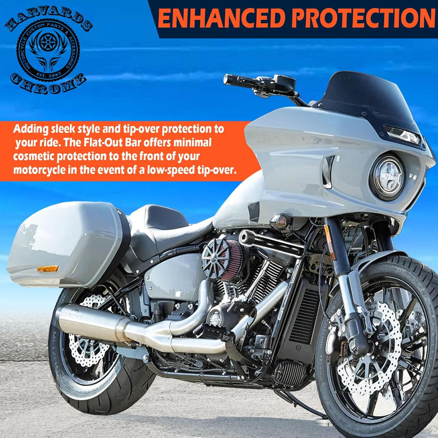 BLACK Engine Guard Front Crash Bar Protector Flat-Out Compatible with 18-25 Softail Low Rider Breakout Fatboy Models image number 2