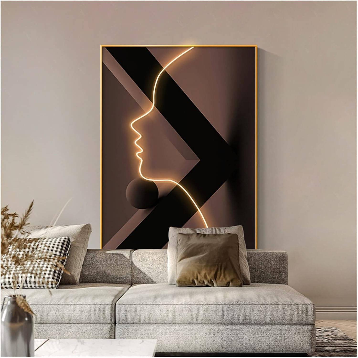 SDRC58EY Wall Art Entrance Hanging Painting Lamp Luminous Character Decorative Painting Modern Living Room Sofa Floor Mural Wall Art Decor (Color : F Gold, Size : 100 * 150CM) image number 3