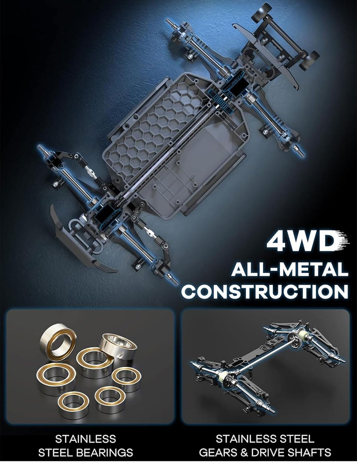 45KM/H 4WD 1/16 High Speed Brushless RC Truck RTR 2.4Ghz Professional Grade RC Vehicle All Terrain Monster Truck Metal Crash Proof Accessories, Suitable for Beginners and Adults image number 5