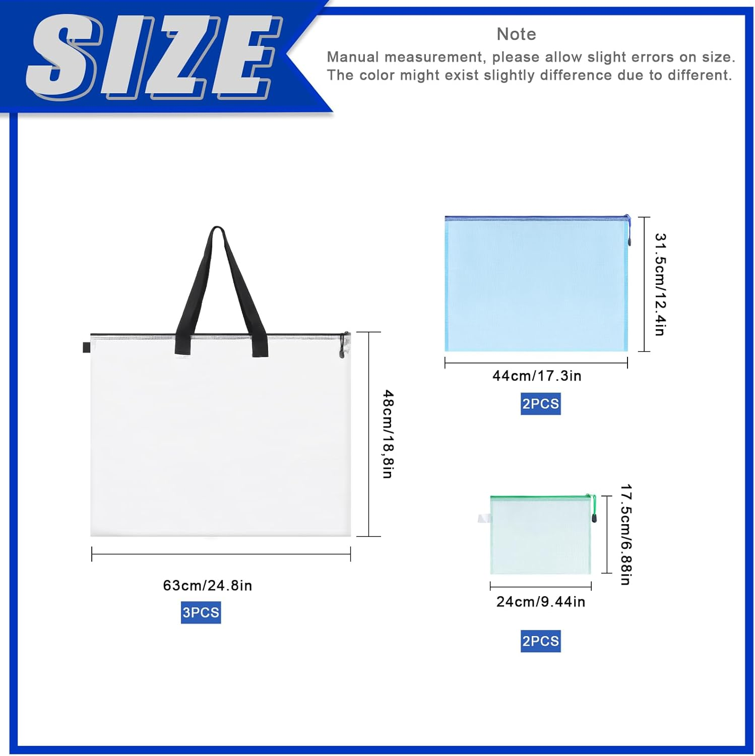 Glarks 7Pcs Art Portfolio Bag Set, 3Pcs 19 X 25 Inch Poster Storage Bag Organizer Transparent Bag with Zipper and Handle and 4Pcs A3 A4 Mesh Zipper Pouch Art Supply Bag Set for Artwork Bulletin Board image number 1