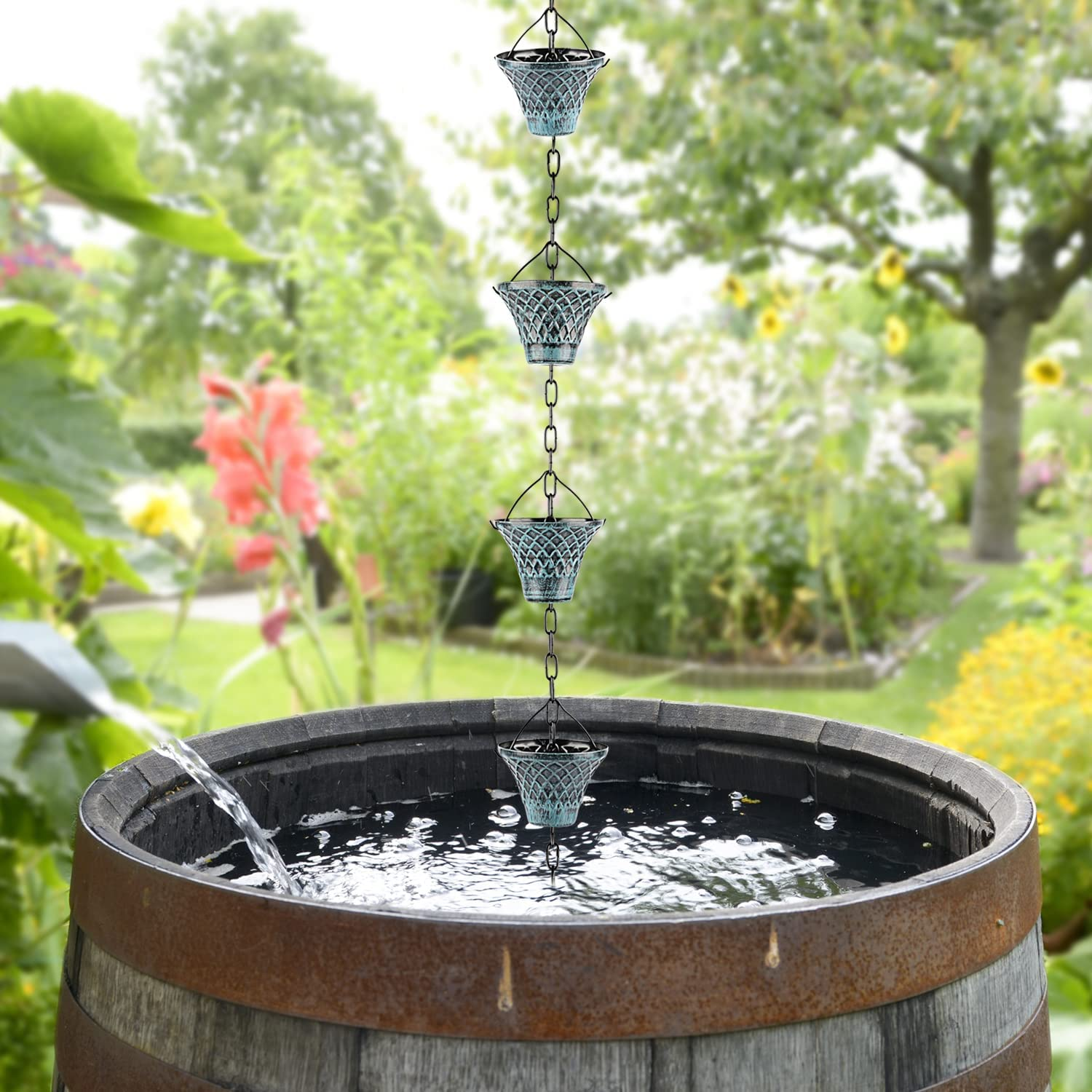 Tfro & Cile Rain Chain Gutter Downspout Catcher outside Water Diverter Decorative Garden Rain Cups Chime Home Decor - 8 1/2 Feet Long image number 5