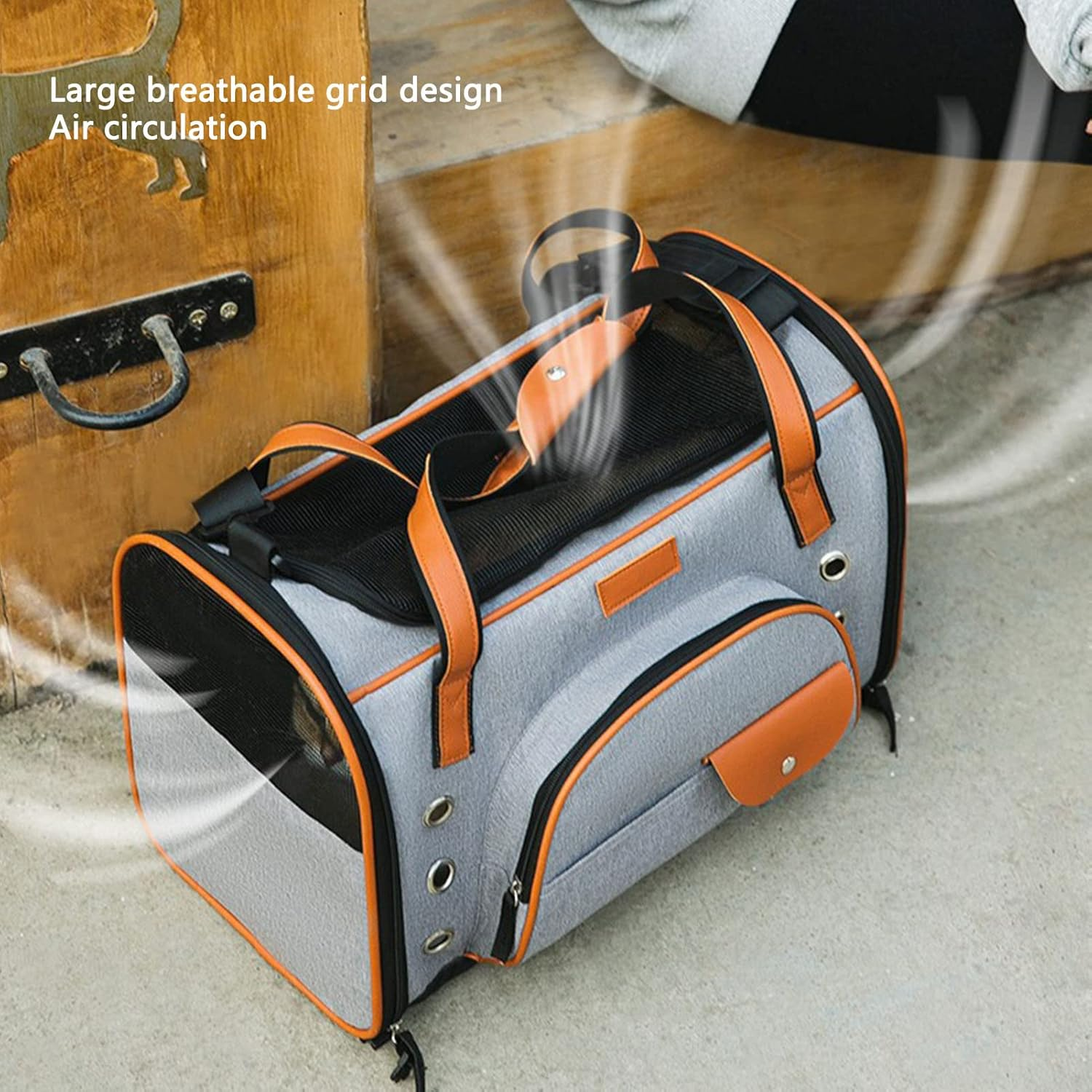 Portable Frame Soft Surface Pet Carrier, with Top Zipper, Foldable Pet Carrier Bag, Pet Travel Bag for Cat and Small Dog Home Outdoor Medium image number 5