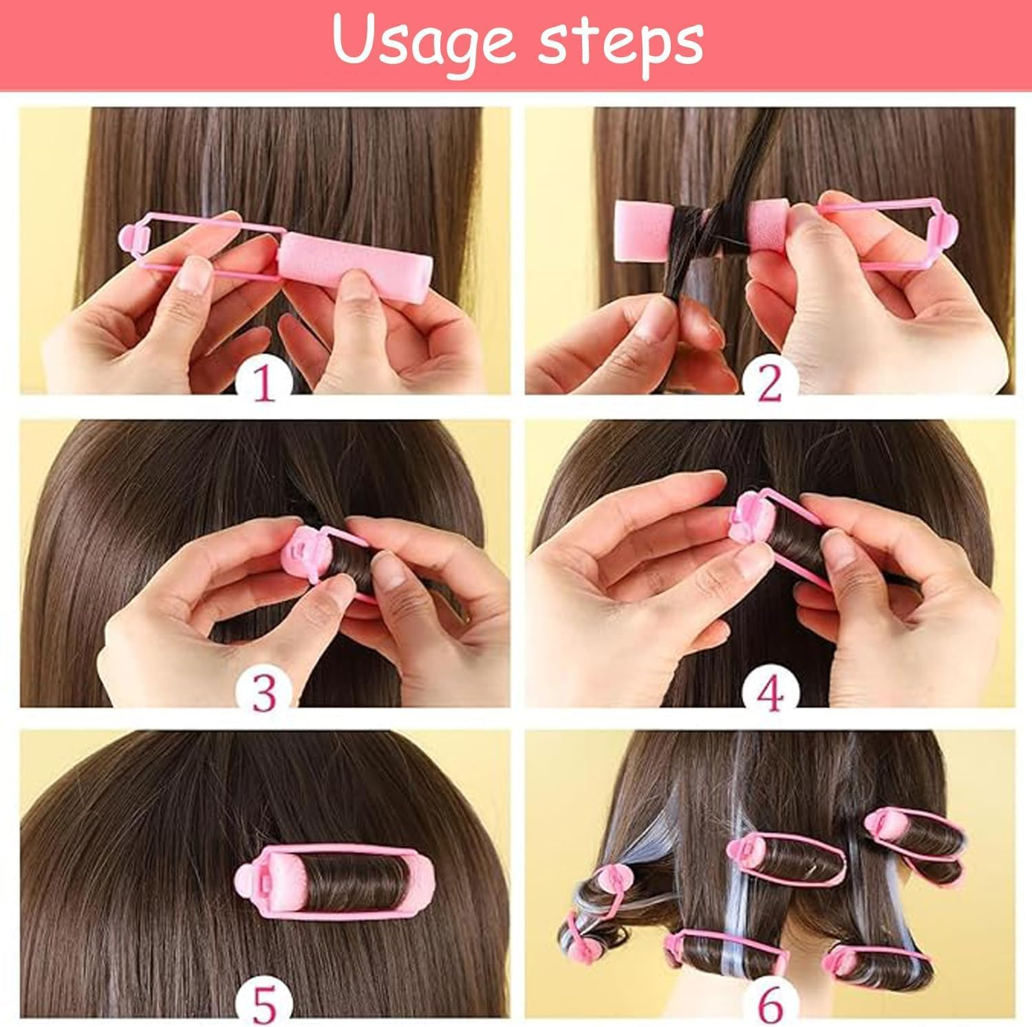 25 Piece Pink Foam Sponge Hair Curlers and Combs,Heatless, Soft and Flexible Styling Curlers for Medium Length Hair image number 2