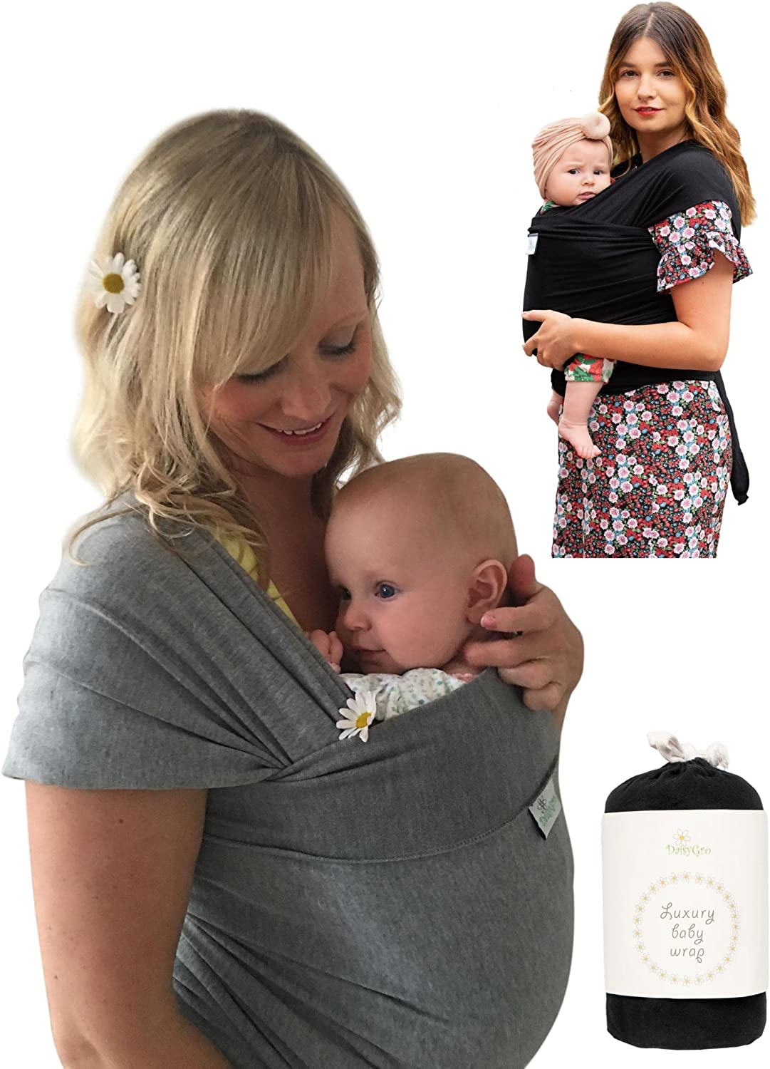 Daisygro Certified Organic Baby Wrap Carrier, GOTS Organic, Small/Medium or plus Size, Black or Grey, CPSC Safety Tested image number 2