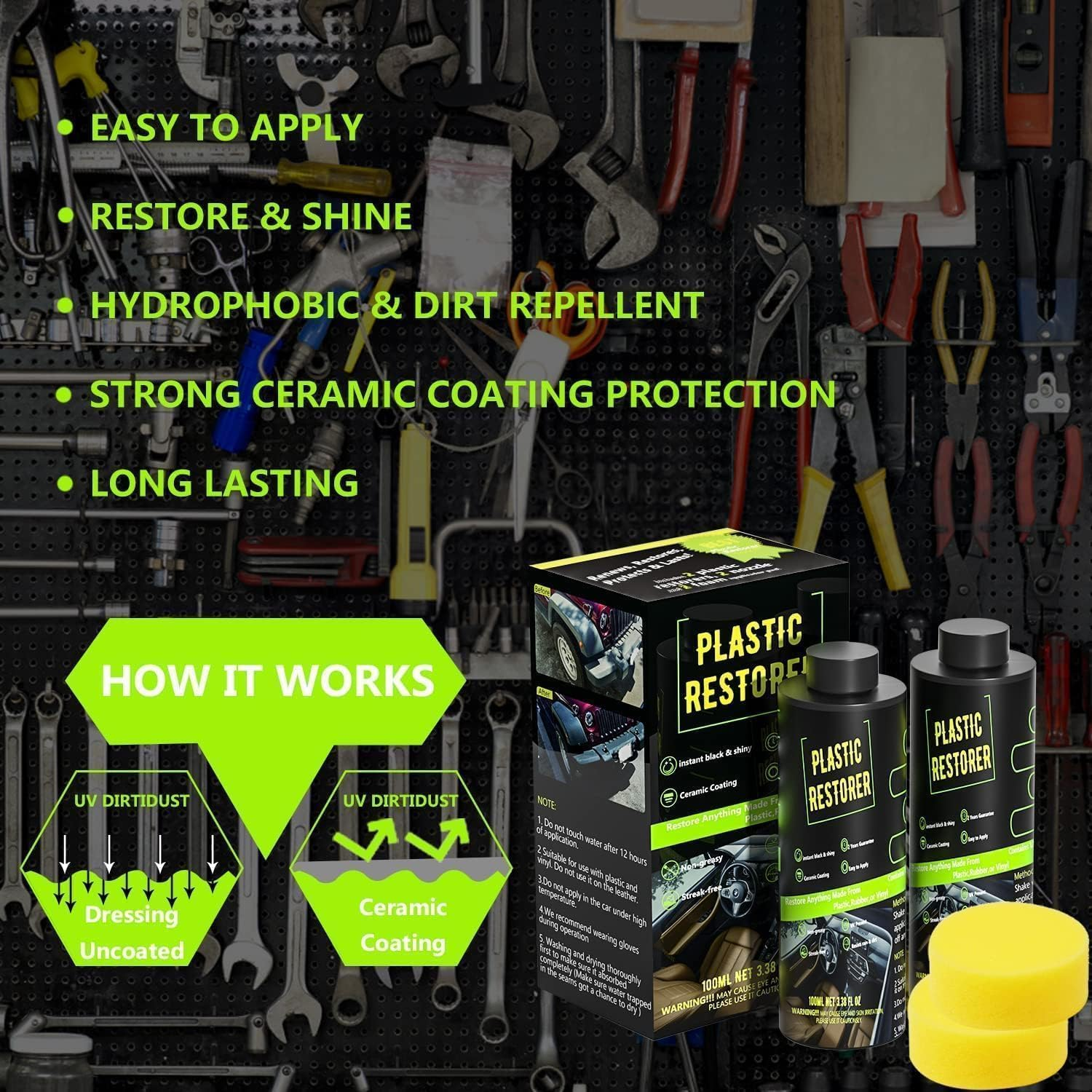 Car Trim Restorer，Plastic Restorer for Cars，Plastic Restorer & Hydrophobic Trim Coating | Long-Lasting Trim Coating Resists Water, UV & Dirt - 2Pcs