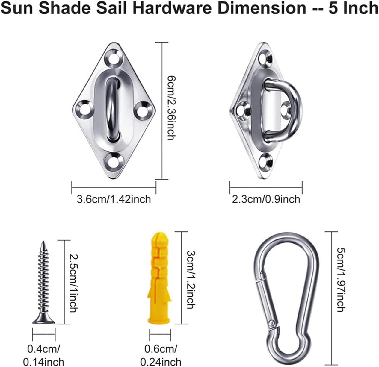 44Pcs Shade Sail Hardware Kit for Triangle Rectangle Sun Shade Sail Installation, 304 Grade Stainless for Garden Outdoors image number 2