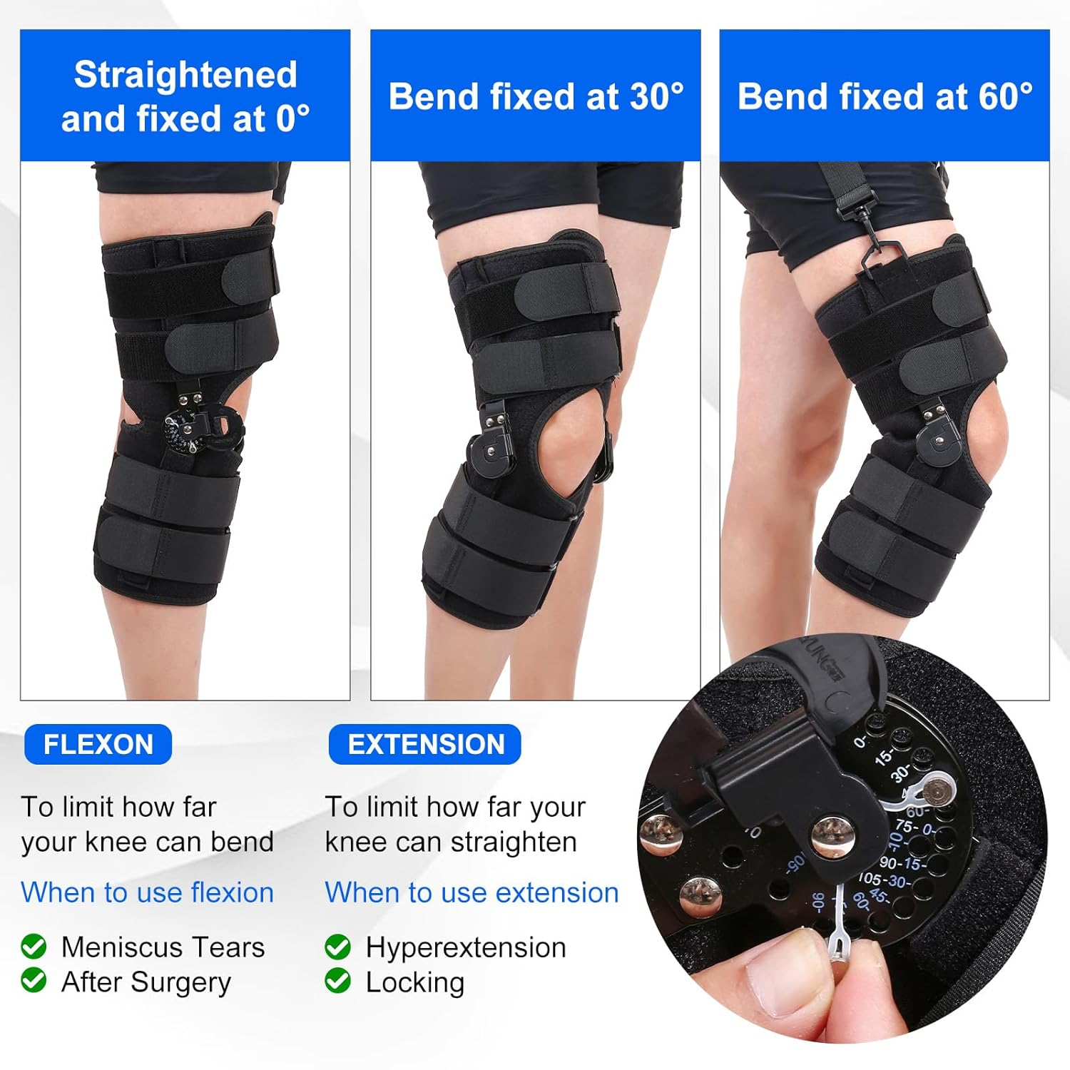 Hinged ROM Knee Brace, Post Op Knee Immobilizer with Side Stabilizers, Medical Orthopedic Support for ACL MCL PCL (L) image number 1