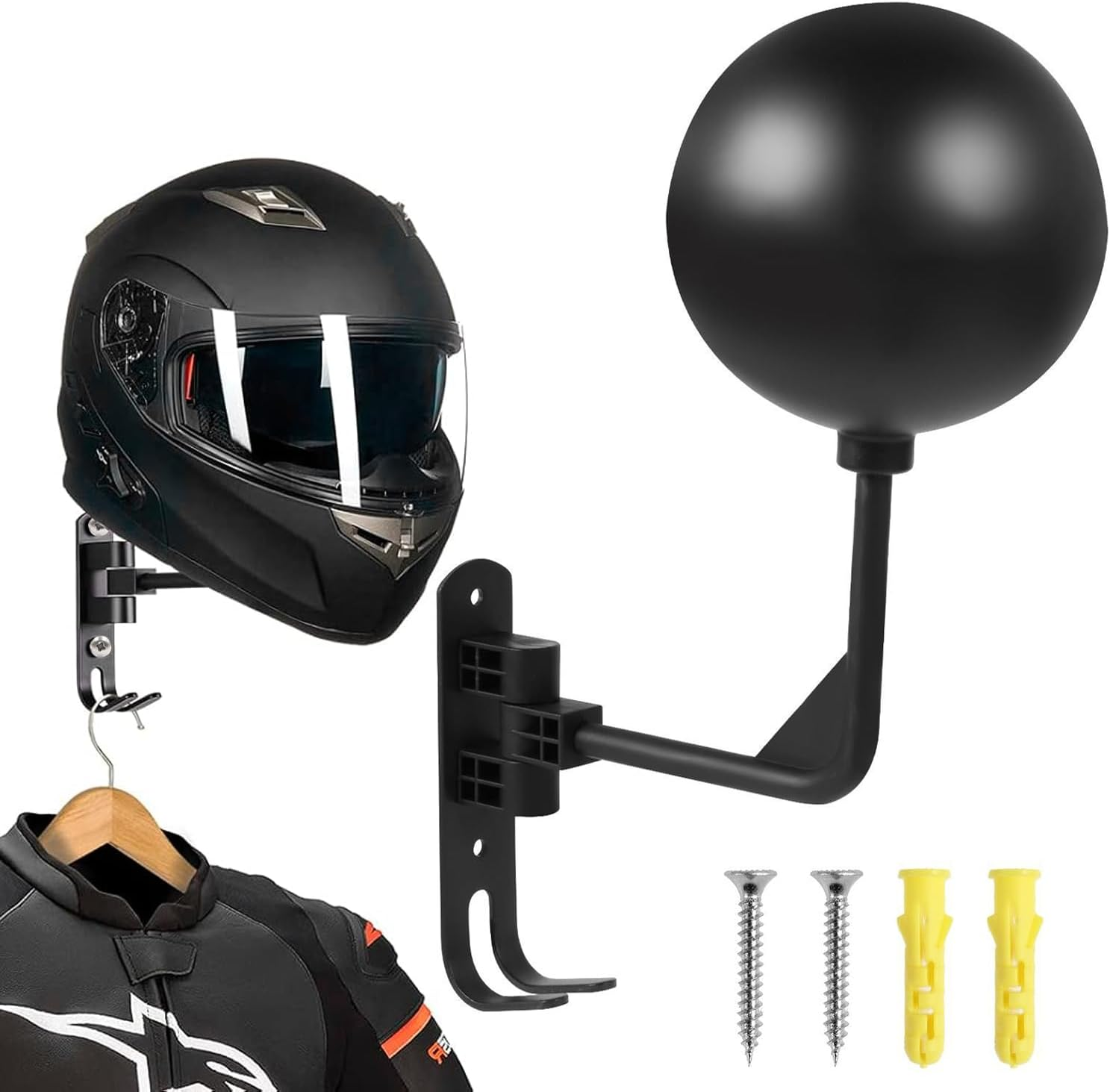 180&deg; Motorcycle Helmet Rack, Helmet Storage Hook, Rotatable, Metal Wall Mount. Helmet Holder Bike, Suitable for Motorcycle Bicycle Helmets, Hats, Baseball, Football Helmets