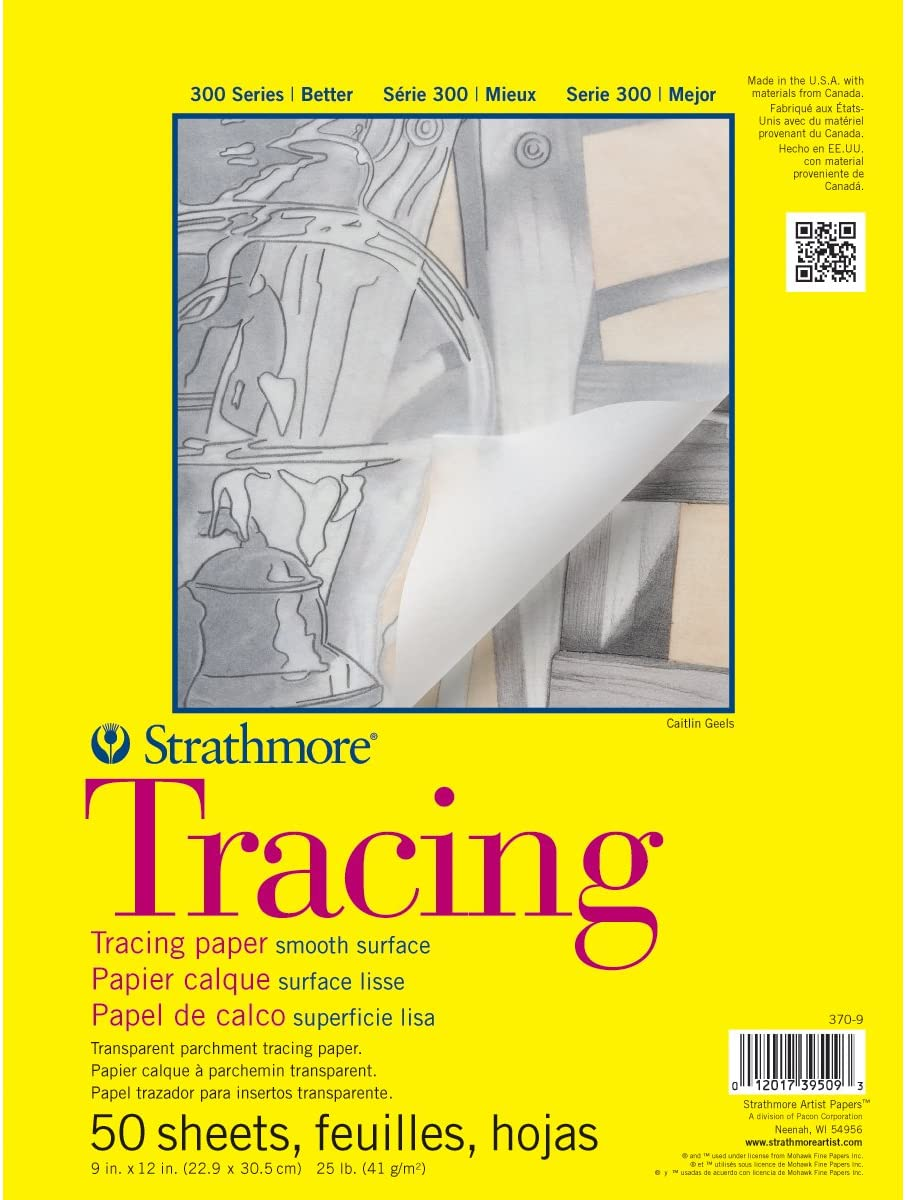 Strathmore 300 Series Tracing Paper Pad, Tape Bound, 11X14 Inches, 50 Sheets (25Lb/41G) - Artist Paper for Adults and Students, White - 9X12 image number 6