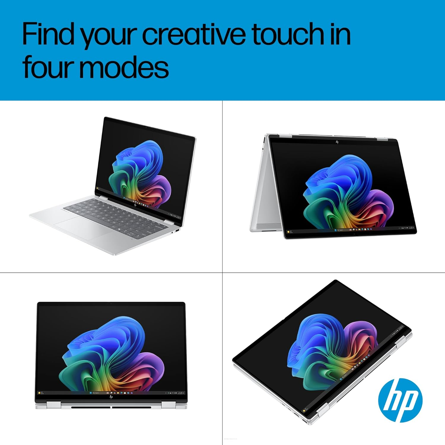 HP Omnibook X Flip Next Gen AI 14" Laptop, 2K Touch Display, AMD Ryzen&trade; AI 5 Processor, 16GB RAM, 512GB SSD, Windows 11 Home, Glacier Silver, C5AY3PA