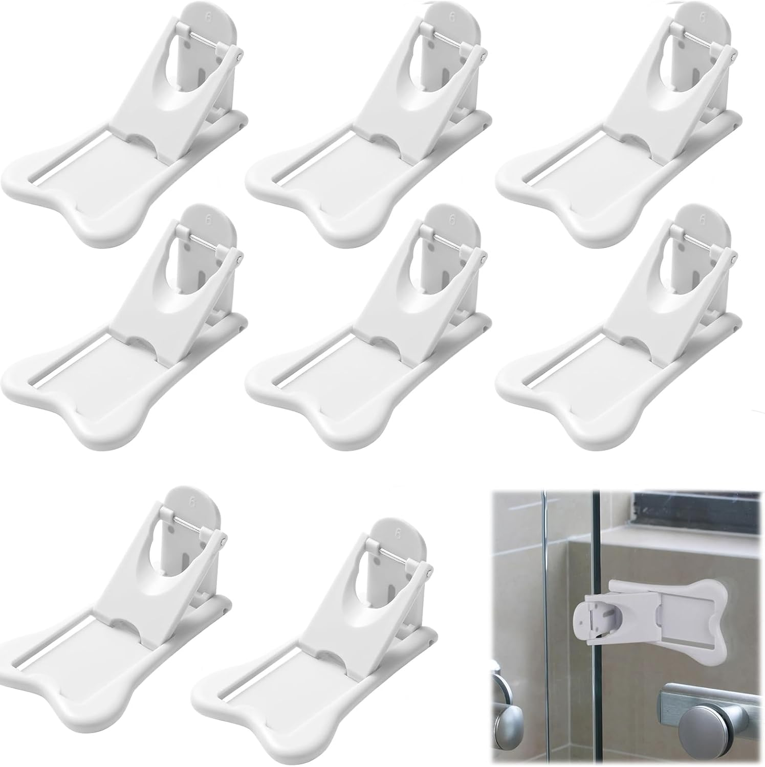 Sliding Door Lock, 8Pcs Child Lock, Child Safety Locks, Baby Proof Cupboard Locks with No Screws or Drills, Sliding Window Locks for Sliding Glass Doors, Windows, Closets & Cabinets image number 2