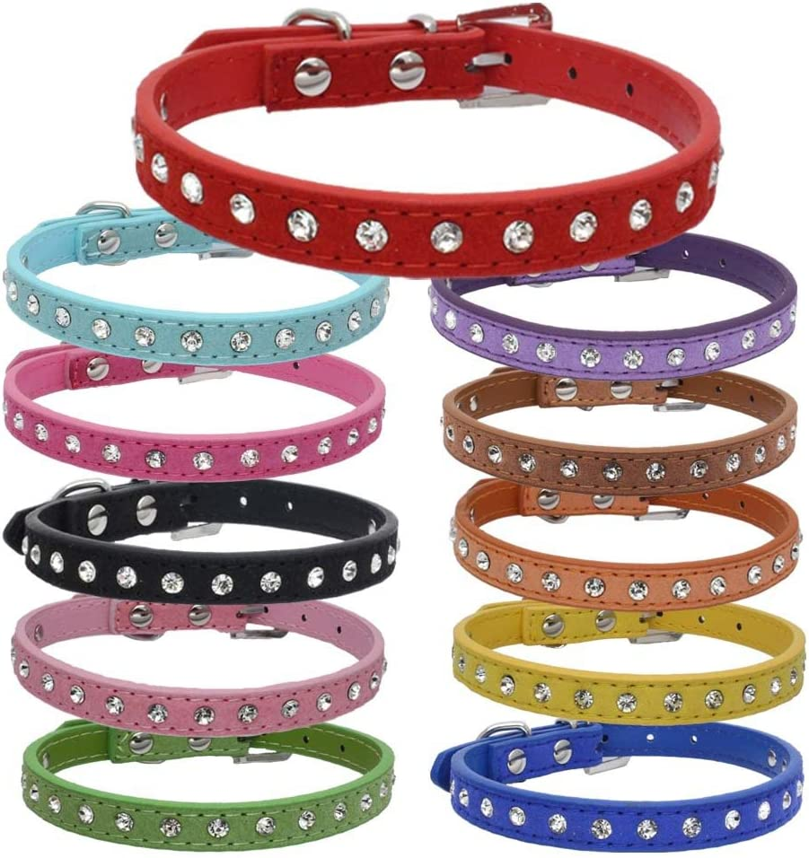 Dogs Kingdom 10 "-16.5" Total Length Suede Skin Jeweled Rhinestones Pet Dog Collar Sparkly Crystal Diamonds Studded Leather Puppy Dog Cat Collar Pink S image number 2