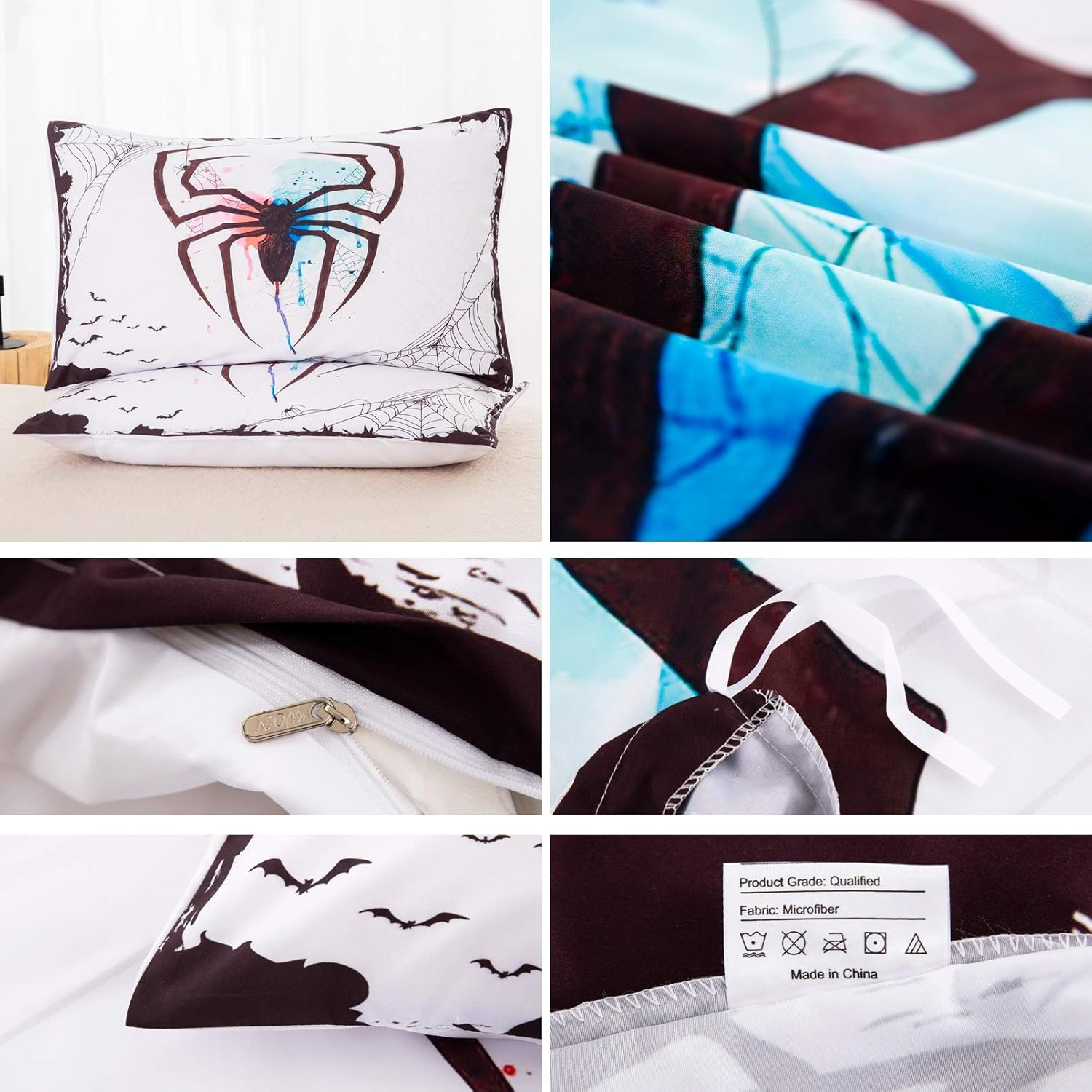 Spider Duvet Cover 200 X 200 Cm with 2 Pillowcases 50 X 75 Cm Halloween 3D Print Spider Web White Microfiber Bedding for Adults Kids Teens