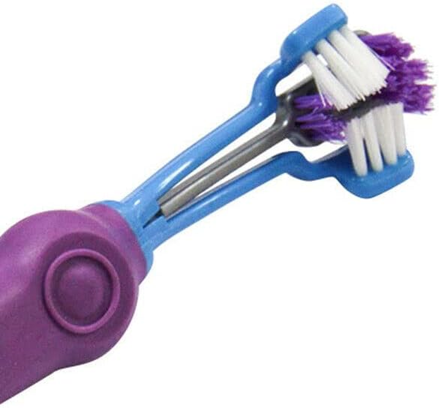 AIMALL 3-Sided Pet Toothbrush Dog Removing Bad Tartar Breath Dental Cleaning Mouth - for Tartar Control & Fresh Breath - Orange image number 3