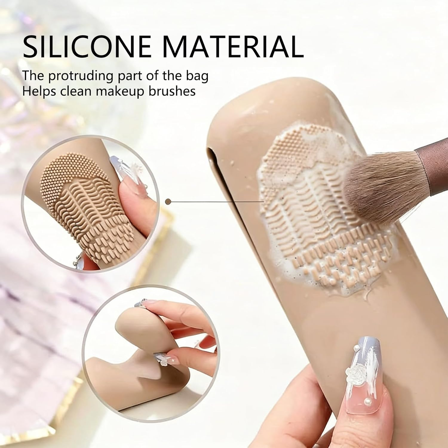 Travel Makeup Brush Holder with Makeup Sponge Holder, Magnetic Anti-Fall Out Silicone Portable Cosmetic Face Brushes Case, Soft Sleek Design for Face Brushes and Tools image number 2