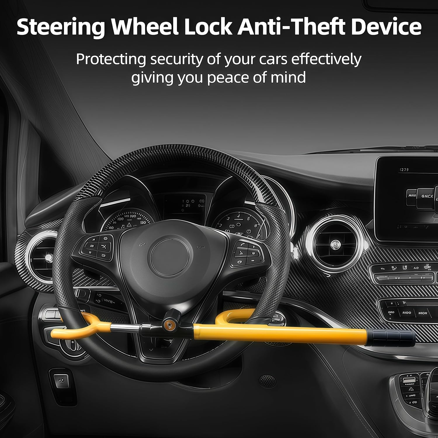 Heavy Duty Steering Wheel Lock, anti Theft Adjustable Length Car Security Lock with Key, U-Shaped Hooks Heavy Duty anti Theft Car Lock for Car Truck SUV Pickup (Yellow) image number 6