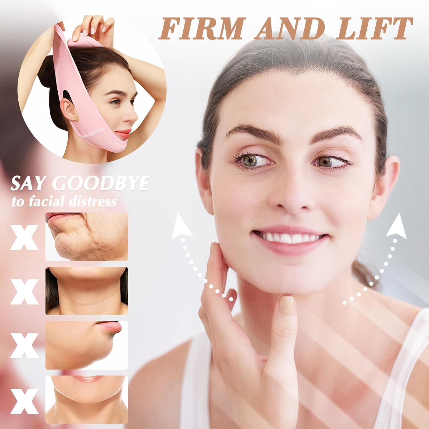 Reusable V Line Lifting Mask with Chin Strap, V Shaped Face Mask for Sagging, Jaw Exerciser (Pink) image number 4