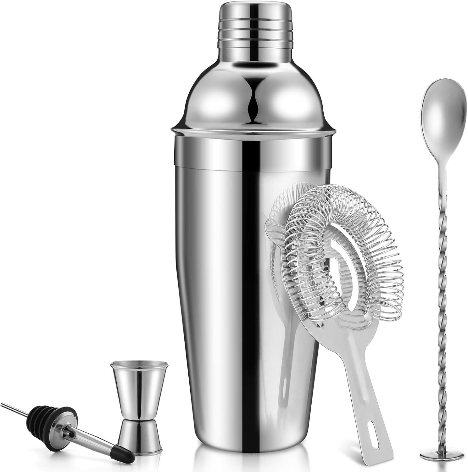 Cocktail Shaker Set 5Pcs Cocktail Making Set 304 Stainless Steel 24Oz Shakers with Strainer, Pourers, Double Jigger, Mixing Spoon at Home & Bar Gift Martini Shaker Set image number 2