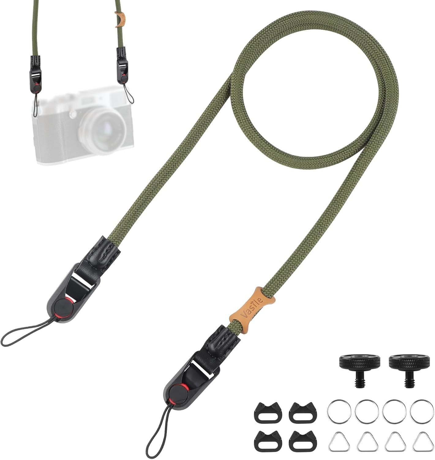 Yplonon Camera Strap with Quick Release - Climbing Rope Camera Strap, Carry Strap for Camera, Shoulder Strap & Wrist Strap for Nikon, Sony, Fuji, DSLR & Compact Cameras - round Rope Green