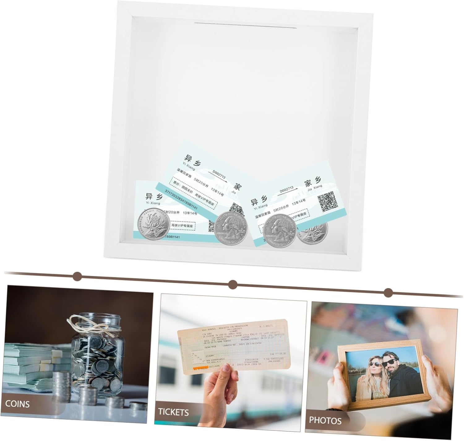 Zerodeko Artistic Desktop Storage Boxes Piggy Bank Photo Frame Memory Display Case for Collectibles Recipes