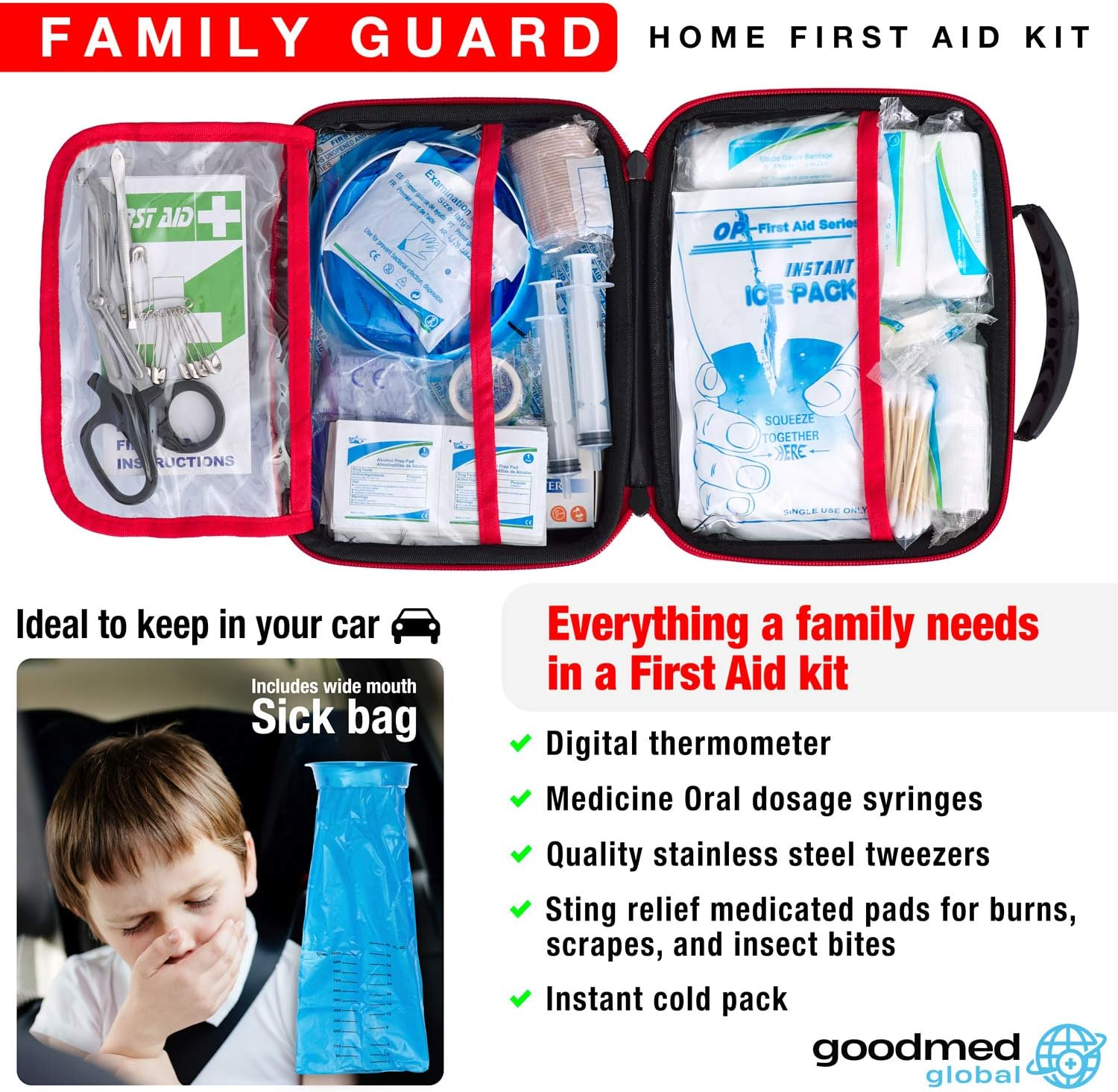 Family Guard   , 180Pieces, Essential Care for Families to Treat Minor Injuries at Home, Sporting Events and Travelling, 23Cm*18Cm