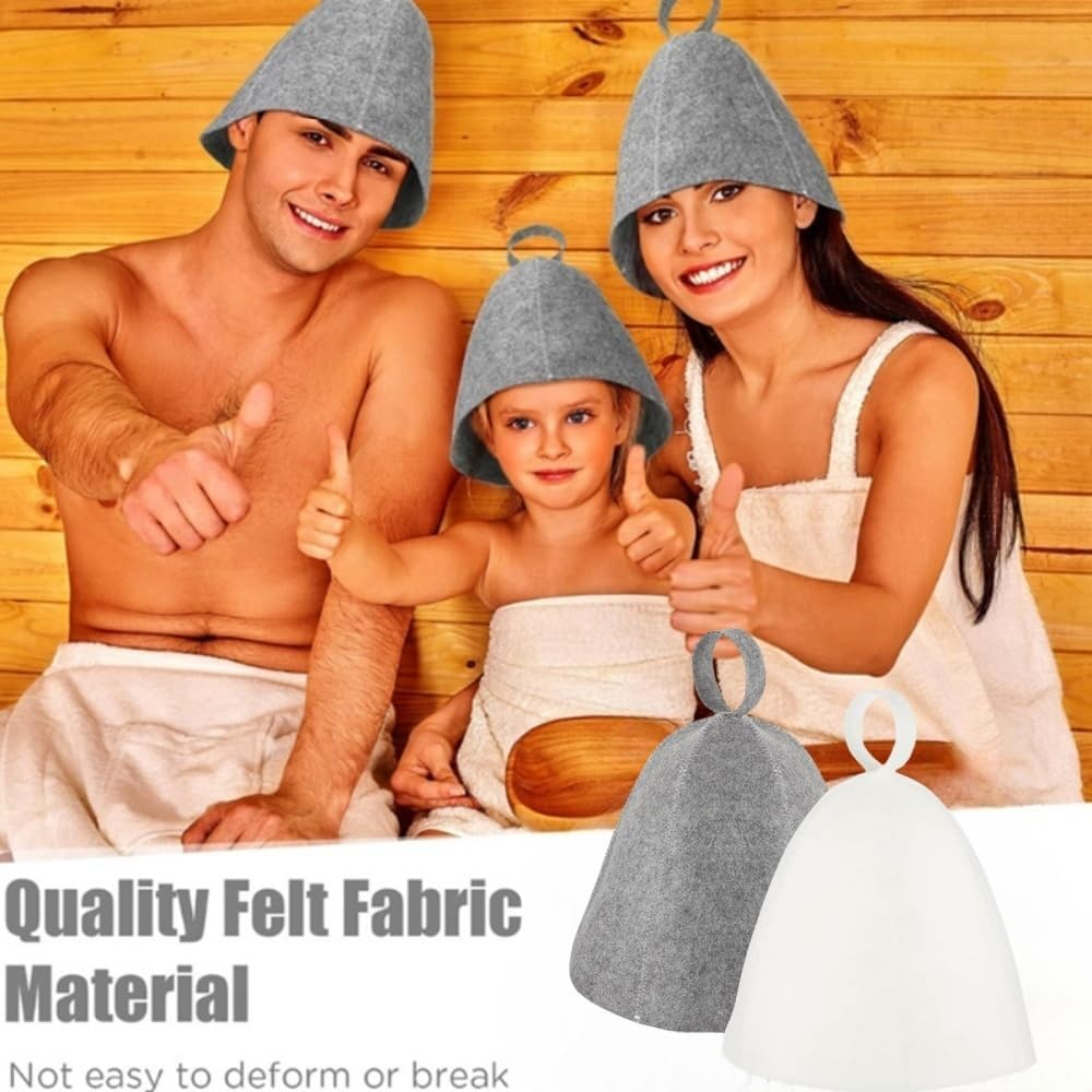 FACAING 2Pcs Wool Sauna Hat for Men and Women - Breathable Cap, Vaporarium and Steam Bath Accessories, Universal Sauna Shower Cap for Spa, Gym and Home Use (Grey and White, One Size) image number 1