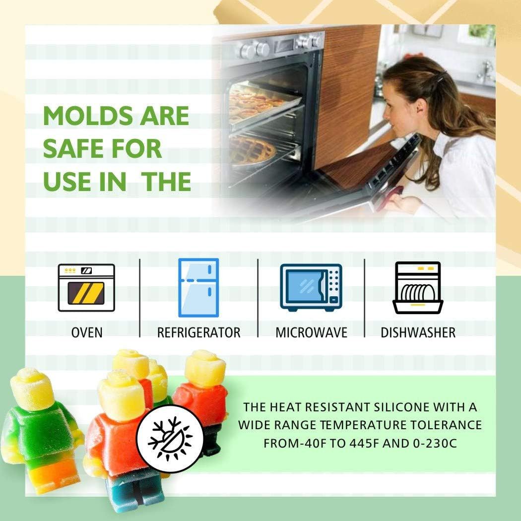 Fantasybear Bricks Mold,Silicone Molds Set for Building Blocks and Robots Birthday Cake Decoration Candy Molds Chocolate Molds Smile Ice Cube Candy Dessert Jello Molds (Robot Mold 3Pcs Set) image number 5