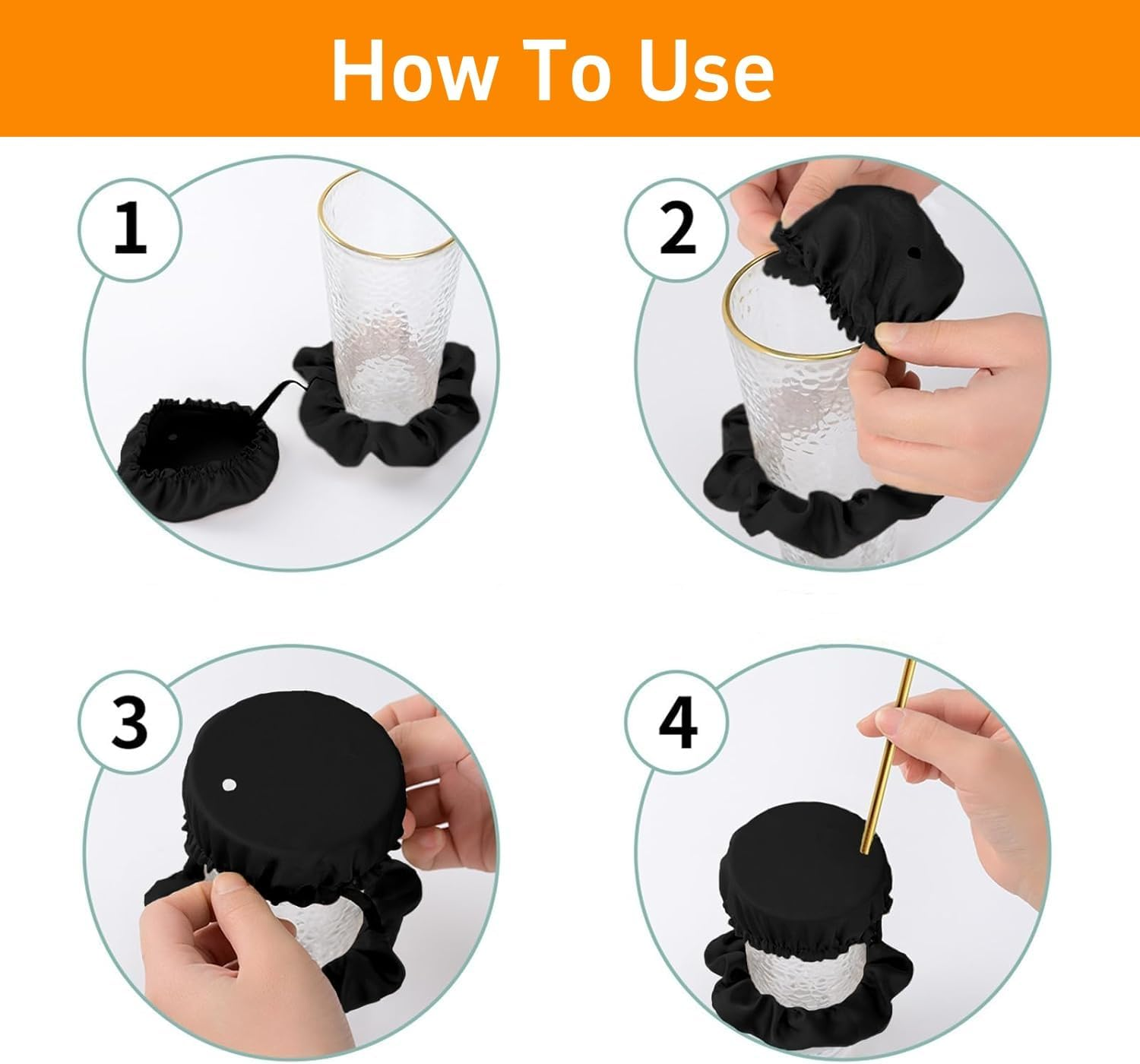 Hair Band for Drink Cover, Pack of 2 Hair Bands, Drink Cover, Scrunchie Cap, Hair Scrunchie, Anti-Spike Drink Lid, Scrunchies, Drink Protection with Straw Hole for Beach, Bar, Parties, Drinks And image number 3