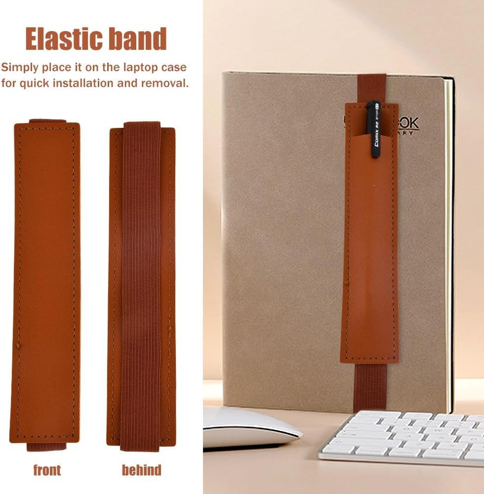 PU Leather Pen Sleeve Pouch, 10Pcs Elastic Band Pen Holder for Notebook, Journal Pencil Holder image number 6
