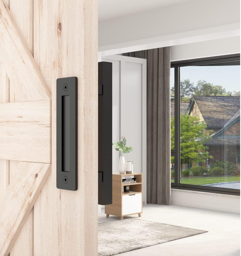 Skysen Sliding Barn Door Handle Flush Pull Set -Black 12" Square (685-2Pack) image number 4