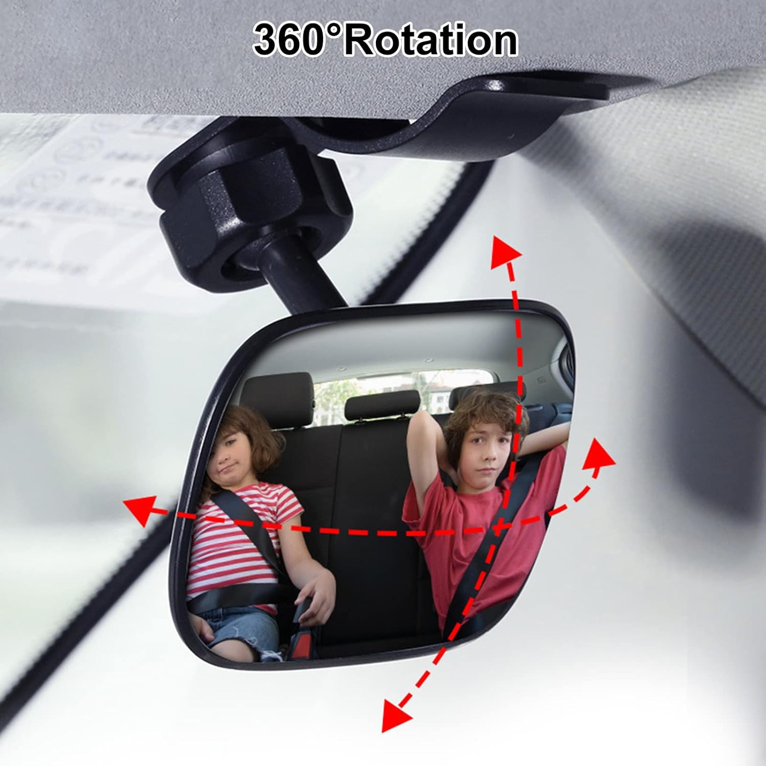 Baby Car Mirror, 360 &deg; Adjustable Universal Rear View Car Mirror with Clip Back Seat Mirror for Baby Infant Toddler Child Mom image number 2
